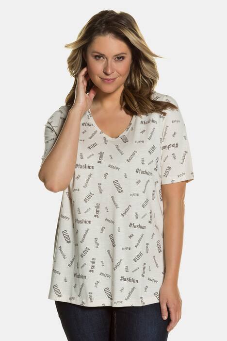 T-Shirt, Hashtag-Muster, V-Ausschnitt, reine Baumwolle