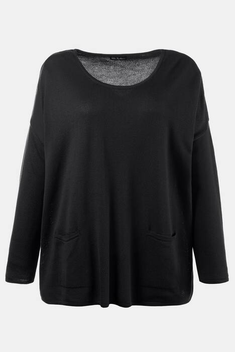 Patch Pocket Round Neck Long Sleeve Cotton Sweater