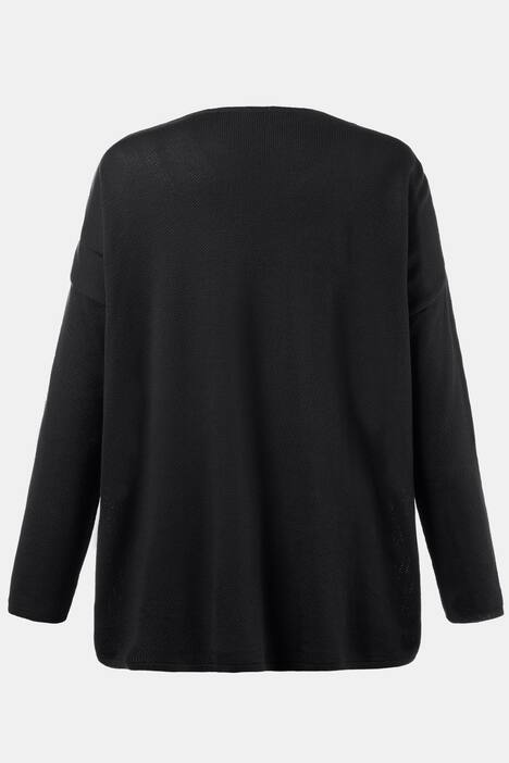 Patch Pocket Round Neck Long Sleeve Cotton Sweater