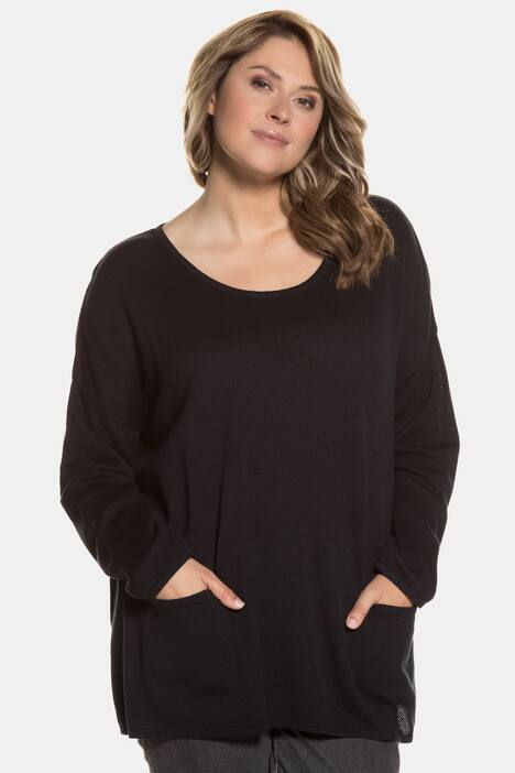 Patch Pocket Round Neck Long Sleeve Cotton Sweater