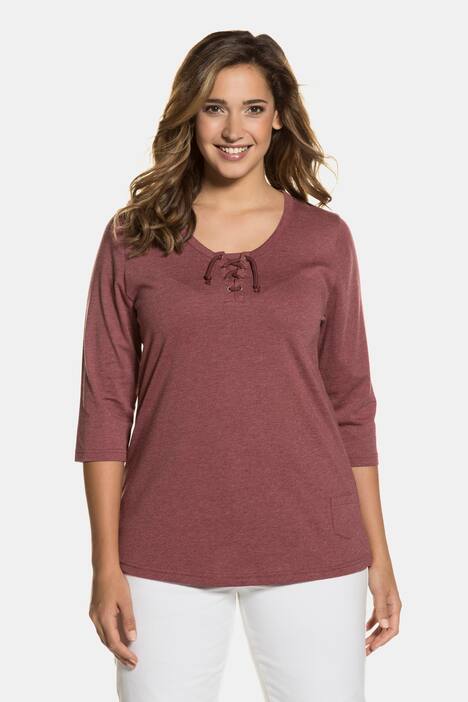 Shirt, Schnürung, Slim, meliert, 3/4-Arm