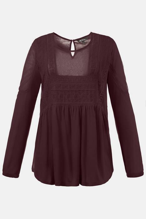 Mixed Fabric Lace Empire Long Sleeve Top