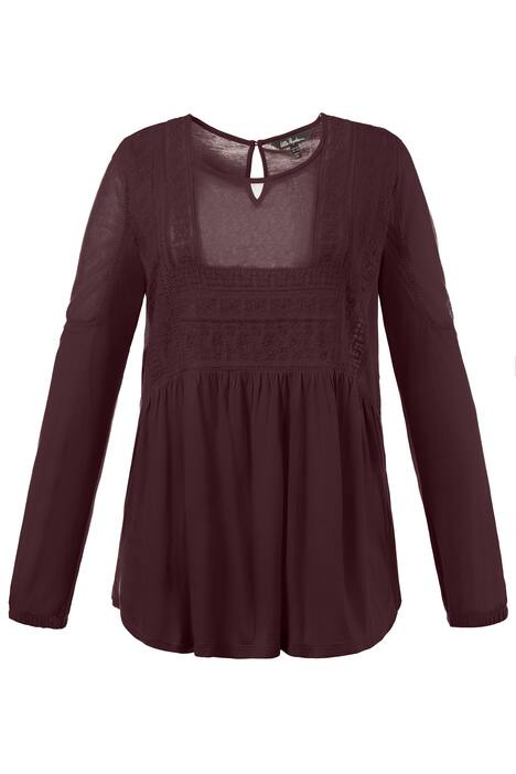Mixed Fabric Lace Empire Long Sleeve Top