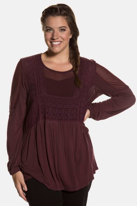 Mixed Fabric Lace Empire Long Sleeve Top