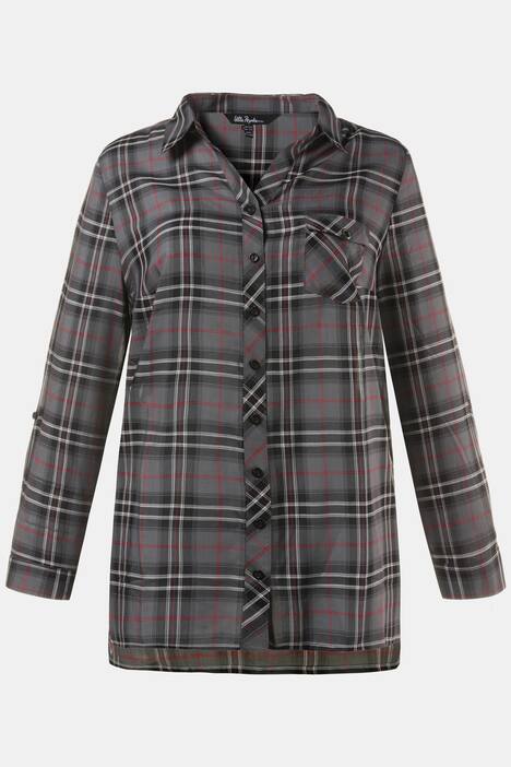 Longbluse, Karomuster, Krempelriegel, hinten länger