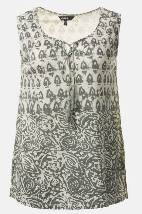 Shirttop, Batikmuster, Zierkordel, Seitenschlitze