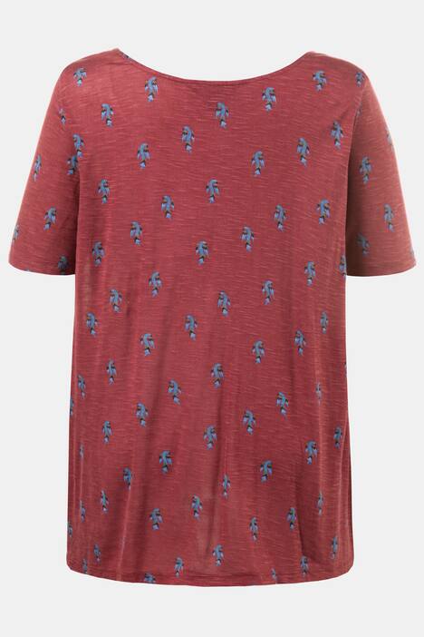 T-Shirt, Vogelmuster, tiefer Ausschnitt