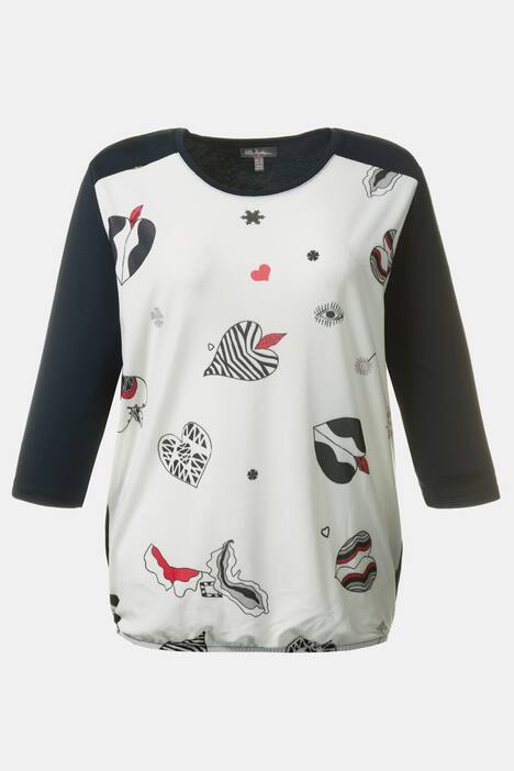 Abstract Heart Front Print Three Quarter Sleeve Top