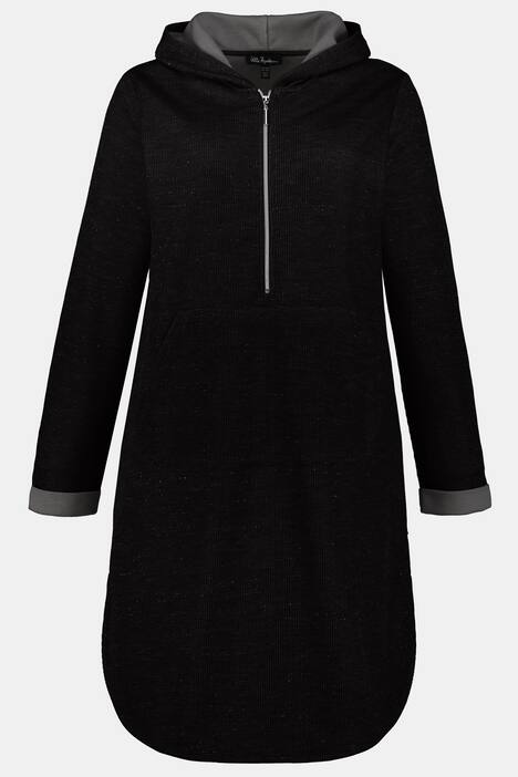 Kangaroo Pocket Ribbed Metallic Sweatshirt Dress