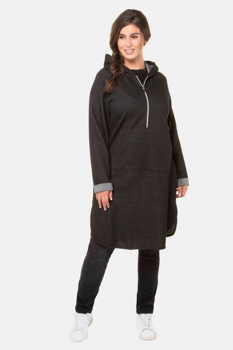 Kangaroo Pocket Ribbed Metallic Sweatshirt Dress