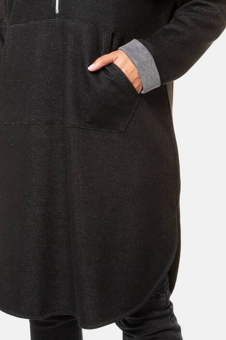 Kangaroo Pocket Ribbed Metallic Sweatshirt Dress
