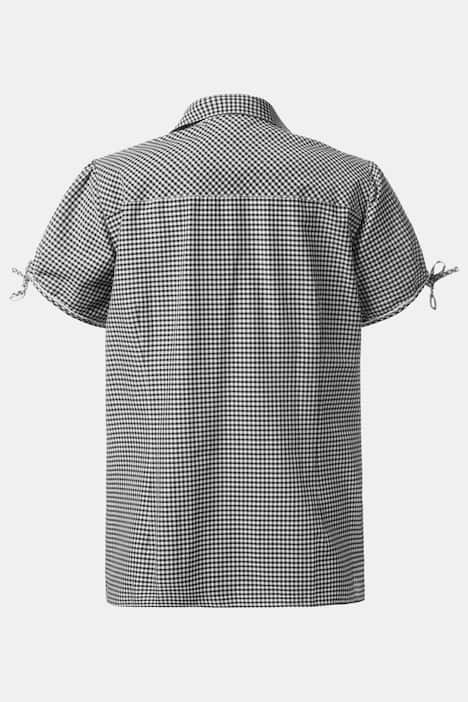 Dirndl Gingham Button Front Short Sleeve Ruffle Blouse