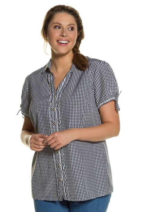 Trachtenbluse, Rüschenleiste, tailliert, Zierbänder