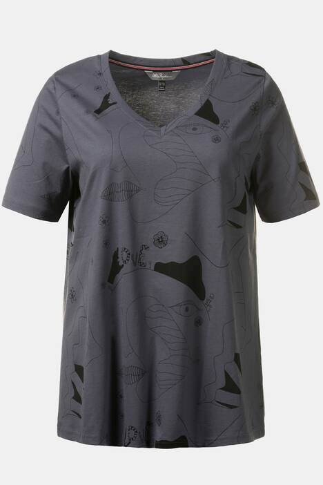 T-Shirt, Grafikmuster, V-Ausschnitt, reine Baumwolle