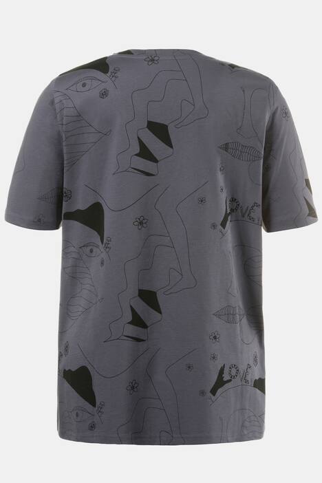 T-Shirt, Grafikmuster, V-Ausschnitt, reine Baumwolle