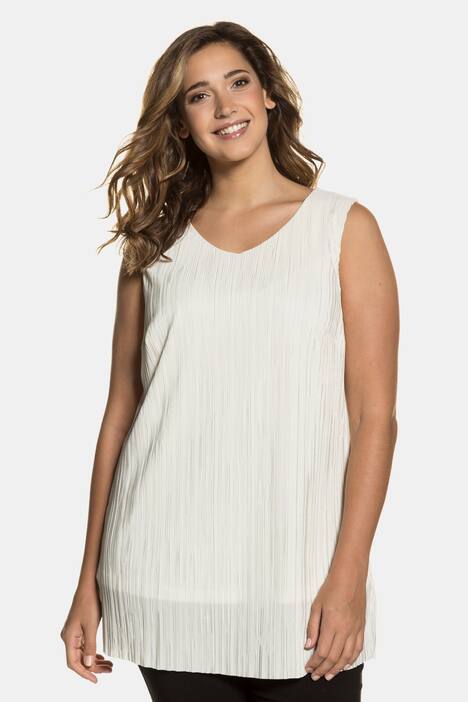 Pleated Rounded V-Neck Knit Lined Tank