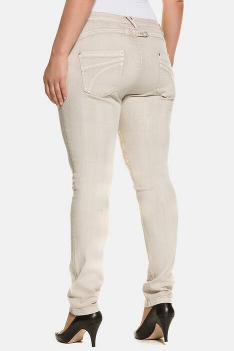 Jeans, Curvy, Zierknöpfe, weite Oberschenkel, cold dyed