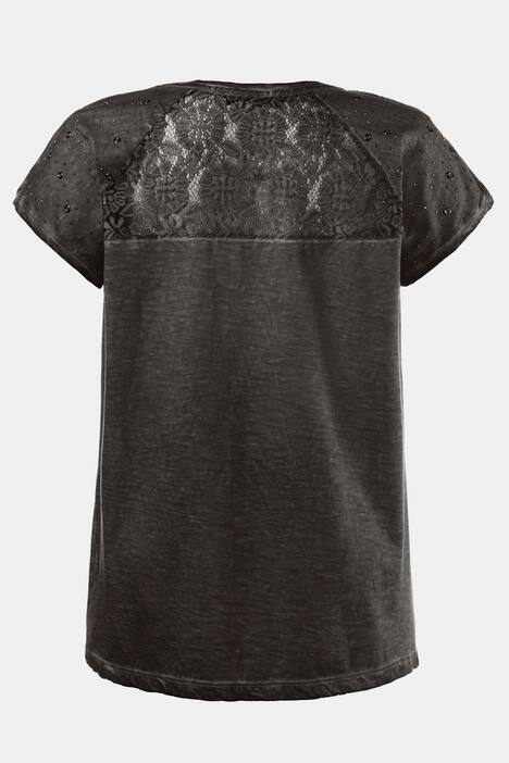 T-Shirt, Metallicdruck, Pailletten, Rücken aus Spitze