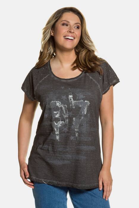 T-Shirt, Metallicdruck, Pailletten, Rücken aus Spitze