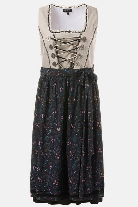 Dirndl mit Schürze, Leinen-Oberteil, Blütenmuster