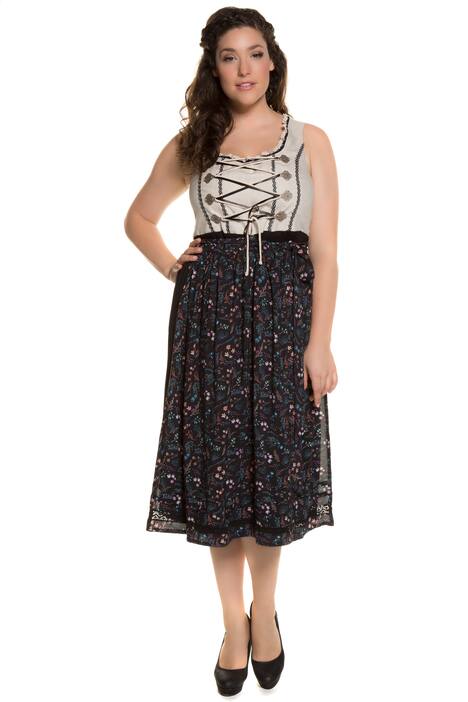 Dirndl mit Schürze, Leinen-Oberteil, Blütenmuster
