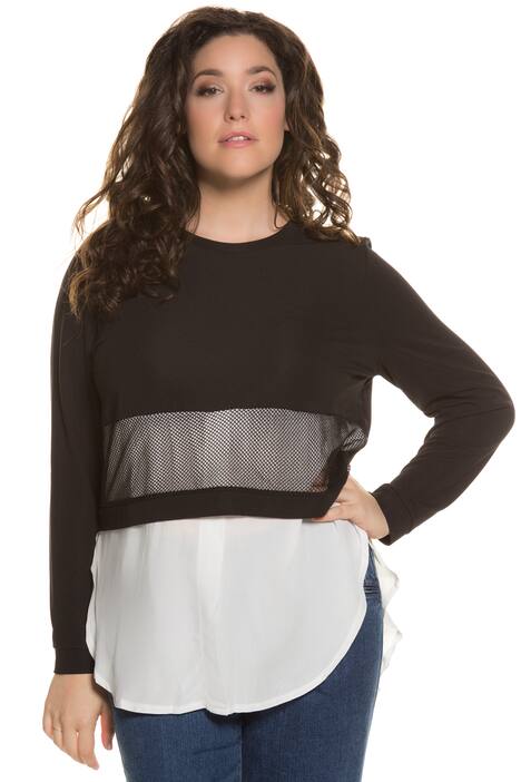 Sweatshirt, Mesheinsatz, 2-in-1-Look, Blusensaum