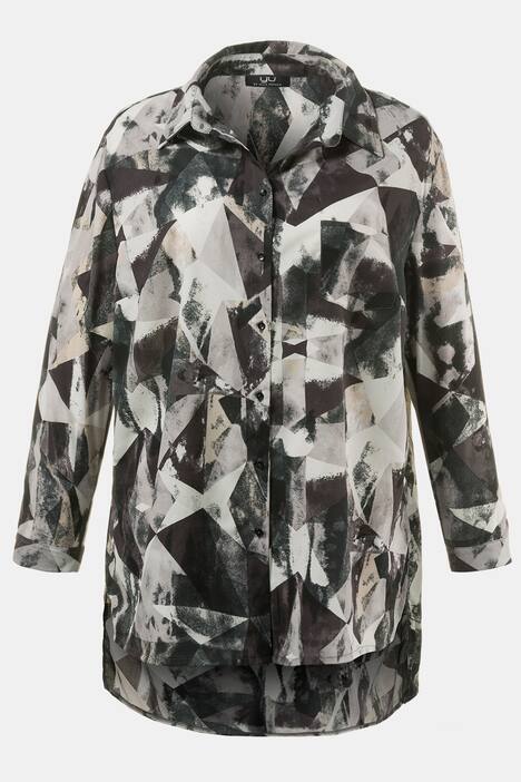 Longbluse, gemustert, Oversized, hinten länger