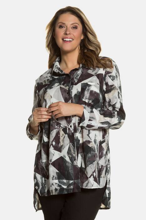 Longbluse, gemustert, Oversized, hinten länger