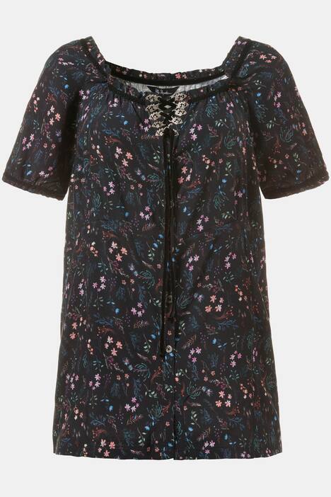 Dirndl Floral Print Viscose Short Sleeve Blouse