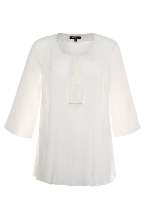 Crepe Lace Front Inset Raglan Sleeve Blouse