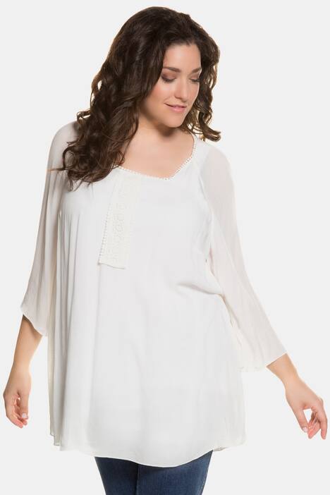 Crepe Lace Front Inset Raglan Sleeve Blouse
