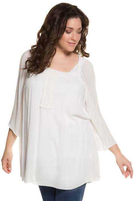 Crepe Lace Front Inset Raglan Sleeve Blouse
