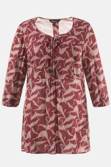 Graphic Bird Print Smocked Yoke Viscose Blouse