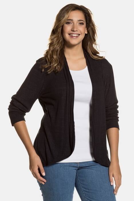 Shirtjacke, Rippjersey, offene Form, Langarm