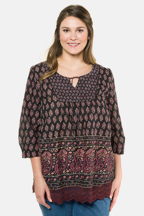 Tunika, Paisley-Mustermix, Spitzenbesatz, Bindeband