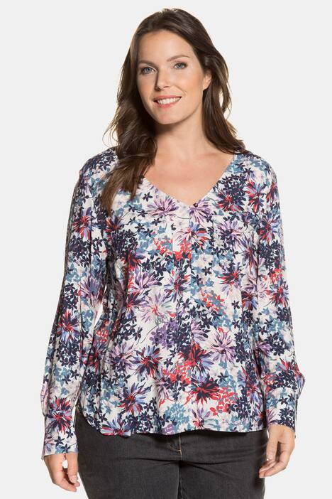 Bluse, Blütenmuster, Relaxed, hinten länger