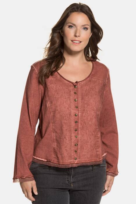 Sweatjacke, kurze Form, oil dyed, Leinenoptik