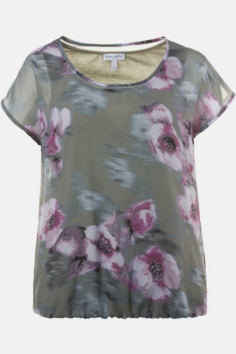 Shirtbluse, Blumenmuster, integriertes Top, Elastiksaum