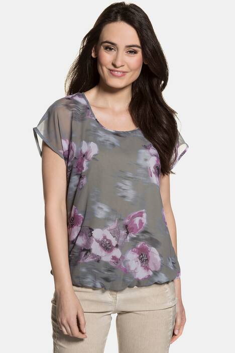 Shirtbluse, Blumenmuster, integriertes Top, Elastiksaum