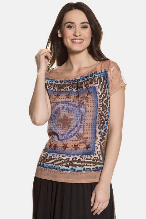 T-Shirt, Carree-Design, U-Boot-Ausschnitt, Jersey-Rücken