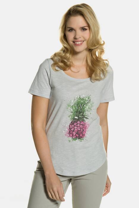 T-Shirt, Ananas-Motiv, Pailletten, reine Baumwolle