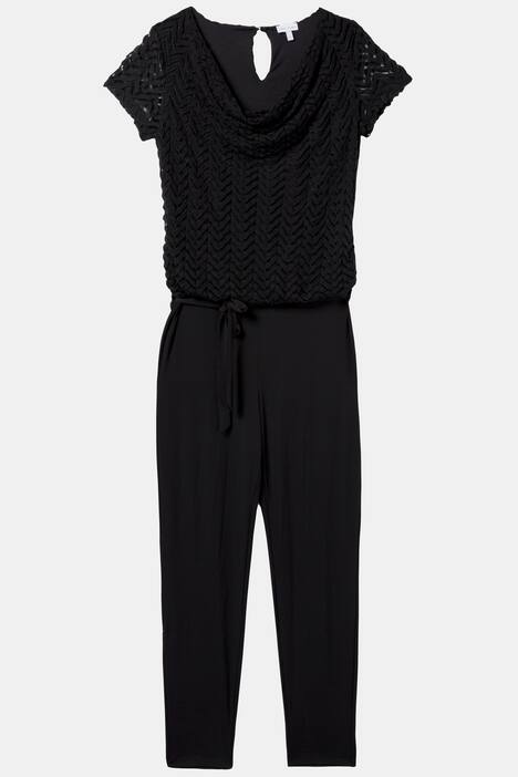 Jumpsuit, Wasserfallausschnitt, Zackenjersey