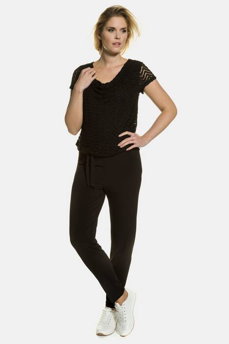 Jumpsuit, Wasserfallausschnitt, Zackenjersey