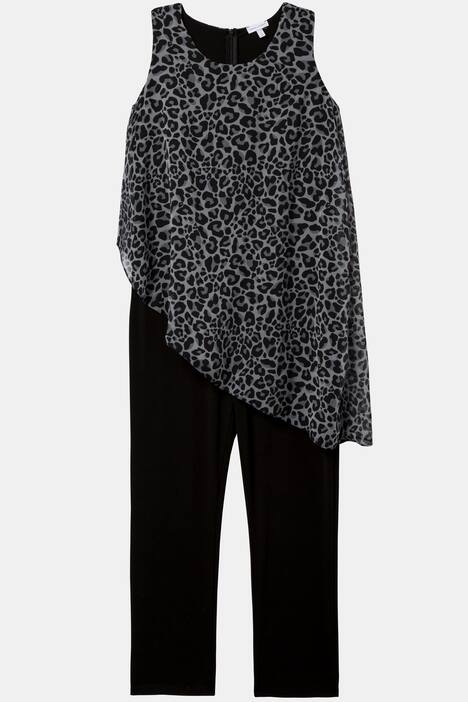 Jumpsuit, asymmetrisches Leo-Top, Reißverschluss