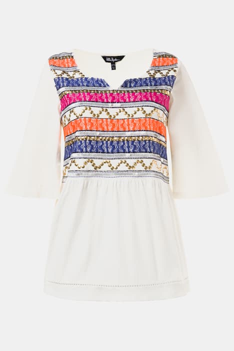 Front Embroidered Rainbow Gather Detail Cotton Tee