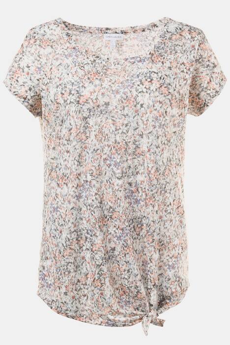 T-Shirt, Blütenmuster, Zierknoten, Rundhalsausschnitt