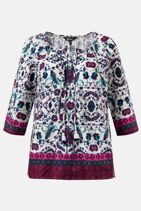 Peasant Boho Border Print Raglan Sleeve Blouse