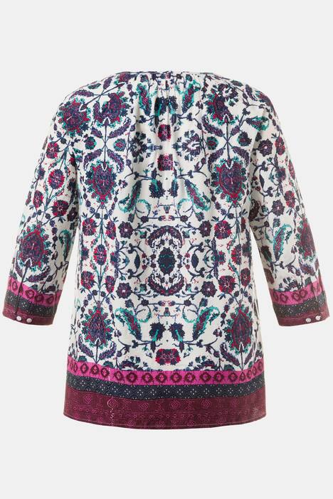 Peasant Boho Border Print Raglan Sleeve Blouse