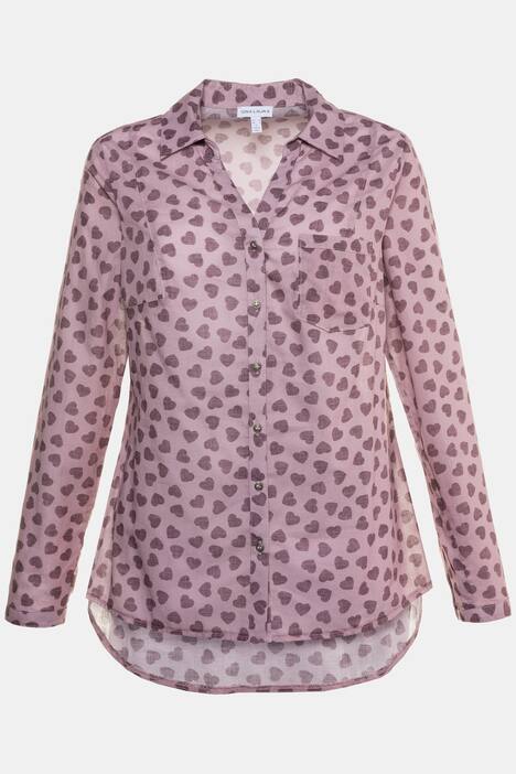 Hemdbluse, Herz-Muster, offener Hemdkragen, lange Ärmel