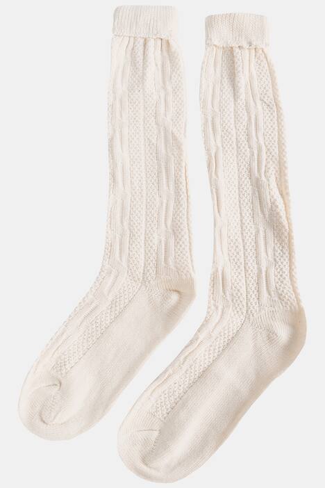 Trachten-Socken, knielang, Zopfmuster, Leinen-Mix